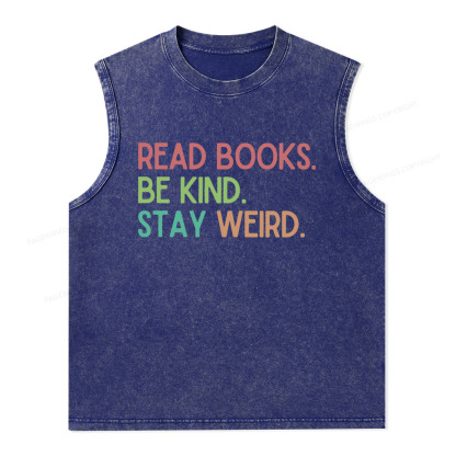 Pagewings Read Books Be Kind Stay Weird Unisex Washed Tank Top
