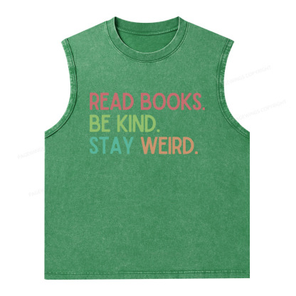 Pagewings Read Books Be Kind Stay Weird Unisex Washed Tank Top