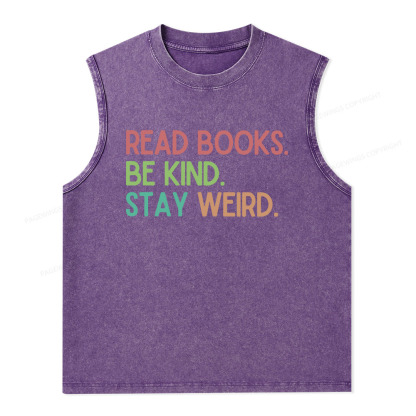 Pagewings Read Books Be Kind Stay Weird Unisex Washed Tank Top