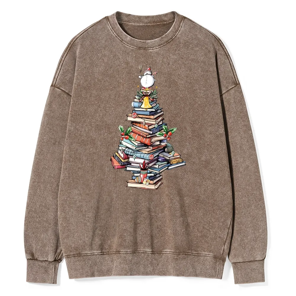 Pagewings Book Christmas Tree Unisex Washed Sweatshirt