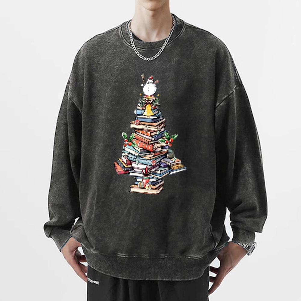 Pagewings   Book Christmas Tree Unisex Washed Sweatshirt