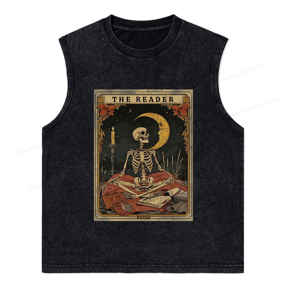Pagewings The Reader Tarot Card Unisex Washed Tank Top