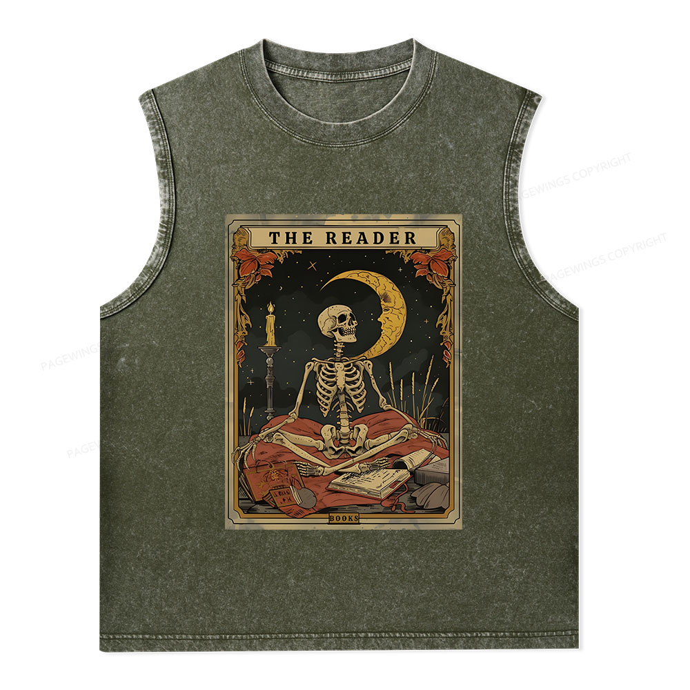 Pagewings The Reader Tarot Card Unisex Washed Tank Top