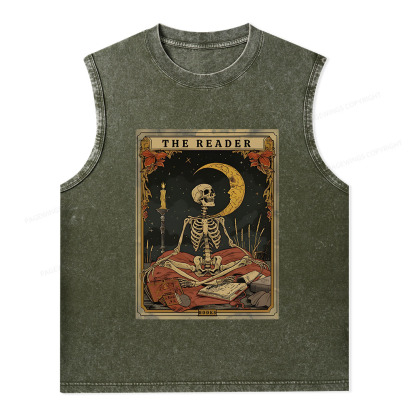 Pagewings The Reader Tarot Card Unisex Washed Tank Top