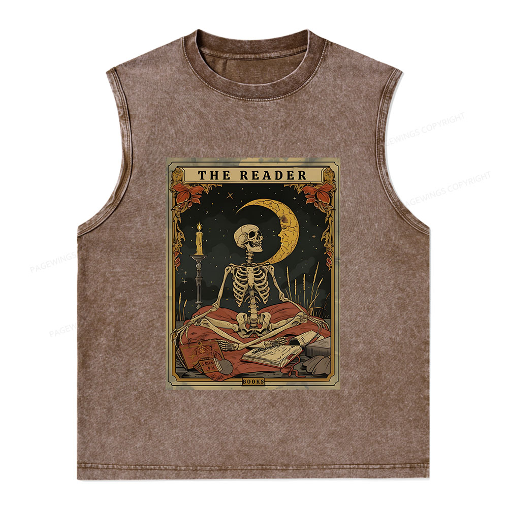 Pagewings The Reader Tarot Card Unisex Washed Tank Top