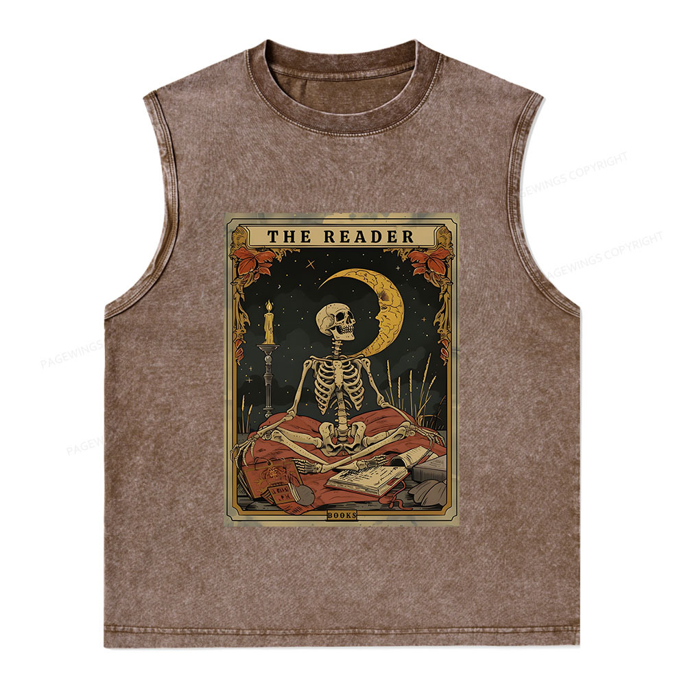 Pagewings The Reader Tarot Card Unisex Washed Tank Top