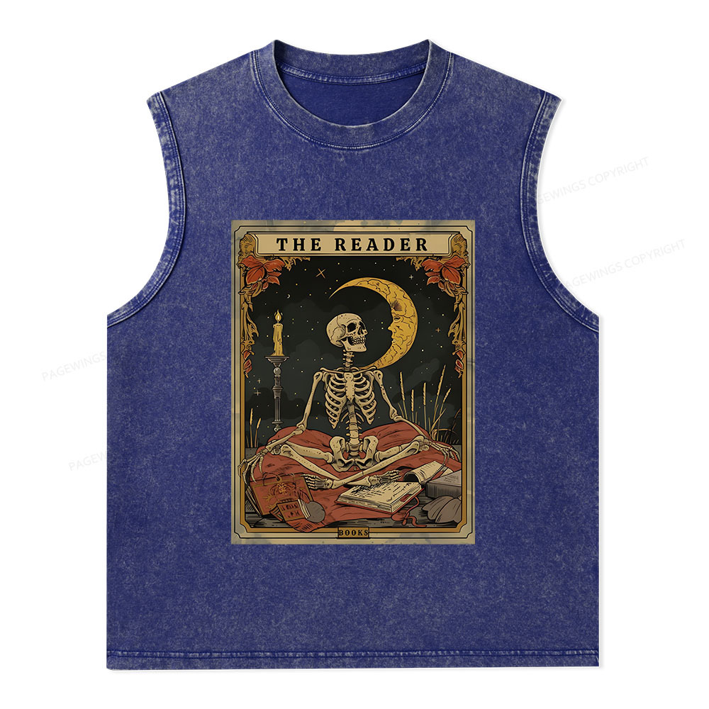 Pagewings The Reader Tarot Card Unisex Washed Tank Top