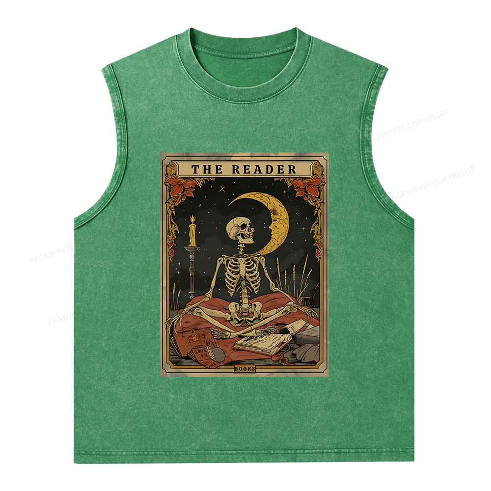 Pagewings The Reader Tarot Card Unisex Washed Tank Top