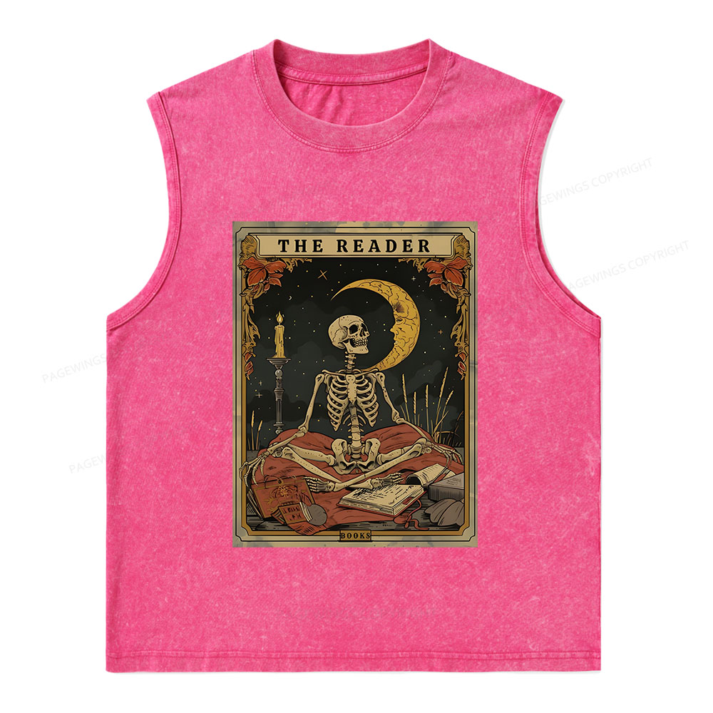 Pagewings The Reader Tarot Card Unisex Washed Tank Top