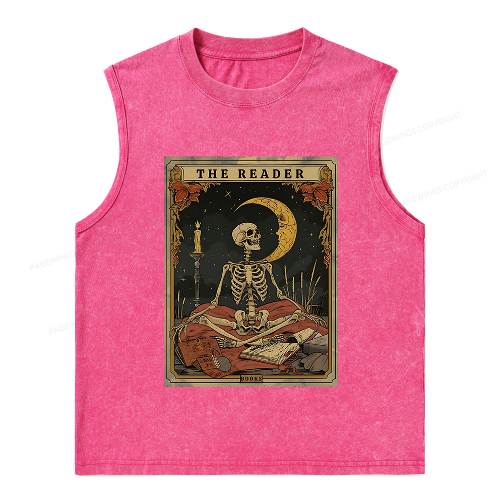 Pagewings The Reader Tarot Card Unisex Washed Tank Top