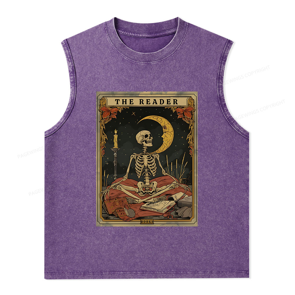 Pagewings The Reader Tarot Card Unisex Washed Tank Top
