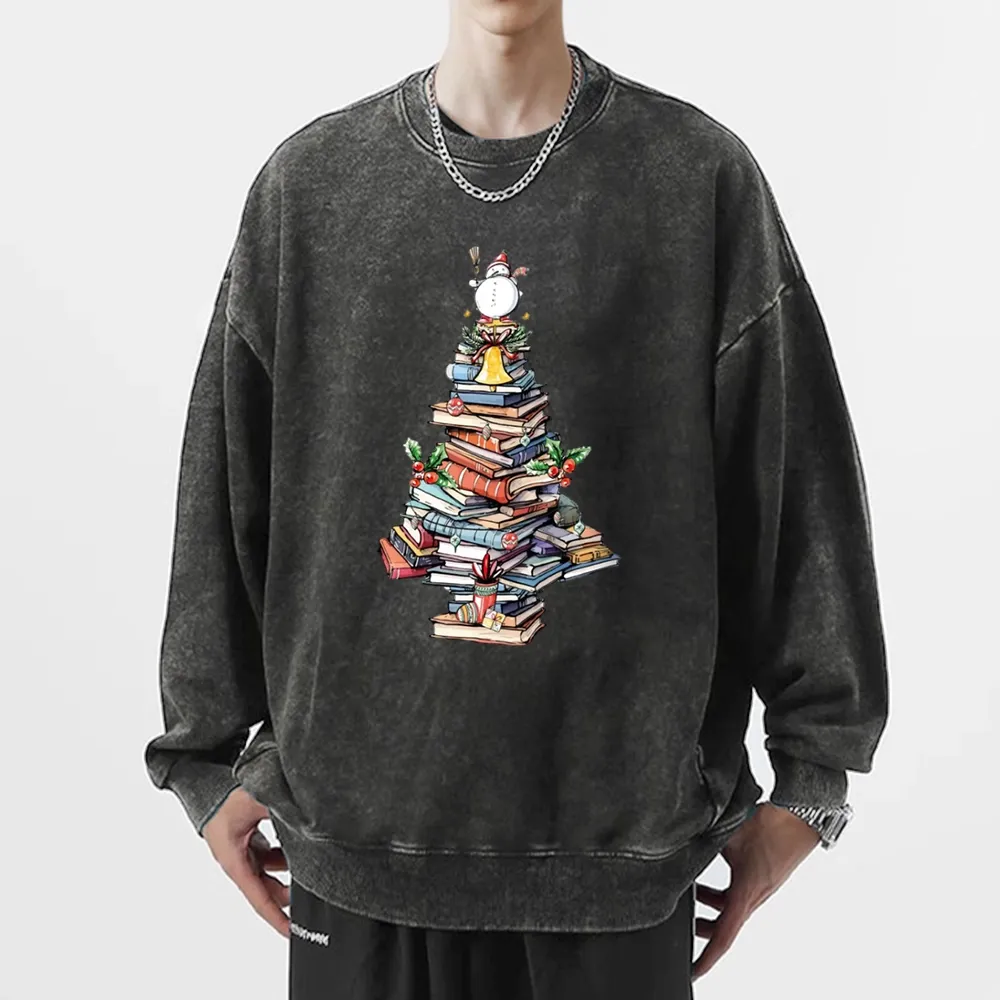 Pagewings Book Christmas Tree Unisex Washed Sweatshirt