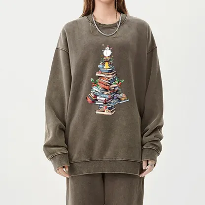 Pagewings   Book Christmas Tree Unisex Washed Sweatshirt