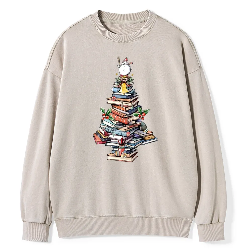 Pagewings Book Christmas Tree Unisex Washed Sweatshirt