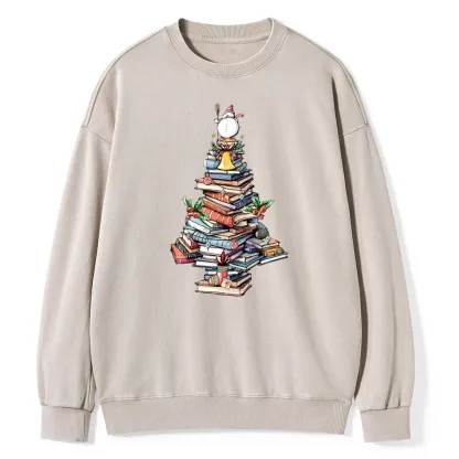 Pagewings   Book Christmas Tree Unisex Washed Sweatshirt