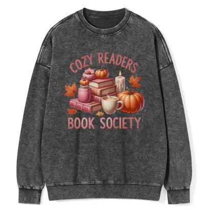 Pagewings  Thanksgiving Cozy Readers Book Society Unisex Washed Sweatshirt