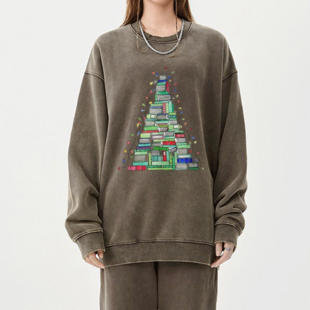 Pagewings Christmas Book Tree Unisex Washed Sweatshirt