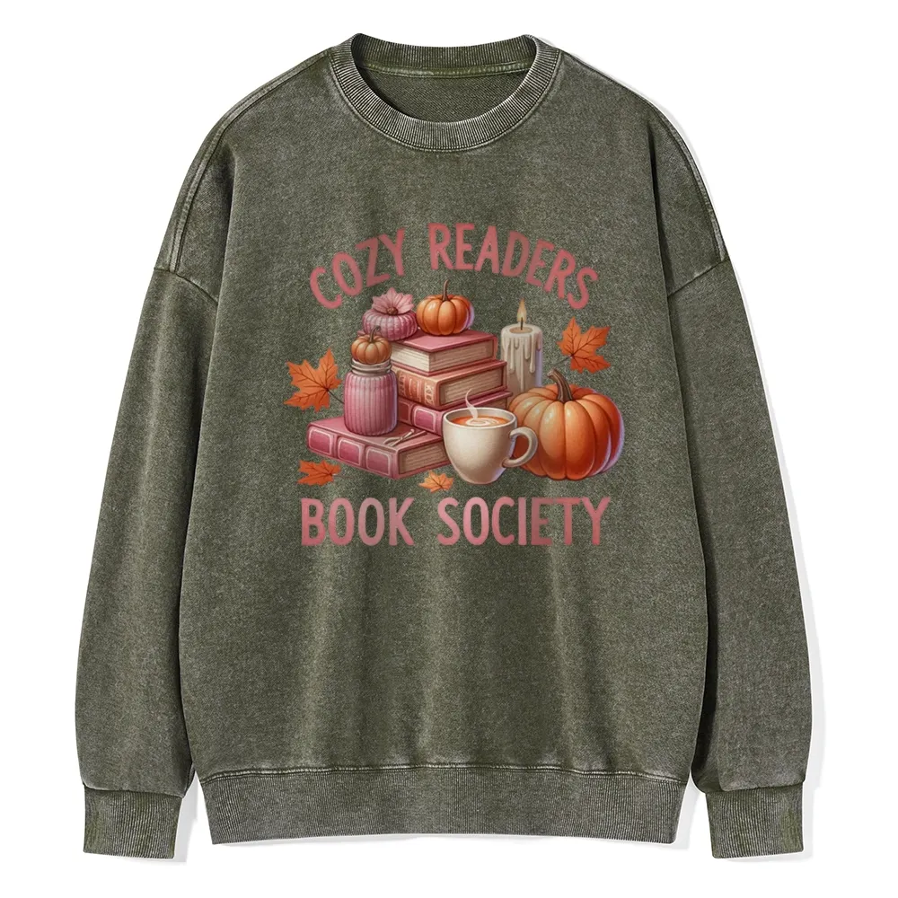 Pagewings  Thanksgiving Cozy Readers Book Society Unisex Washed Sweatshirt