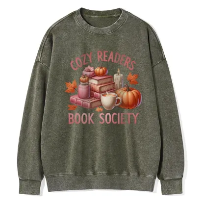 Pagewings  Thanksgiving Cozy Readers Book Society Unisex Washed Sweatshirt