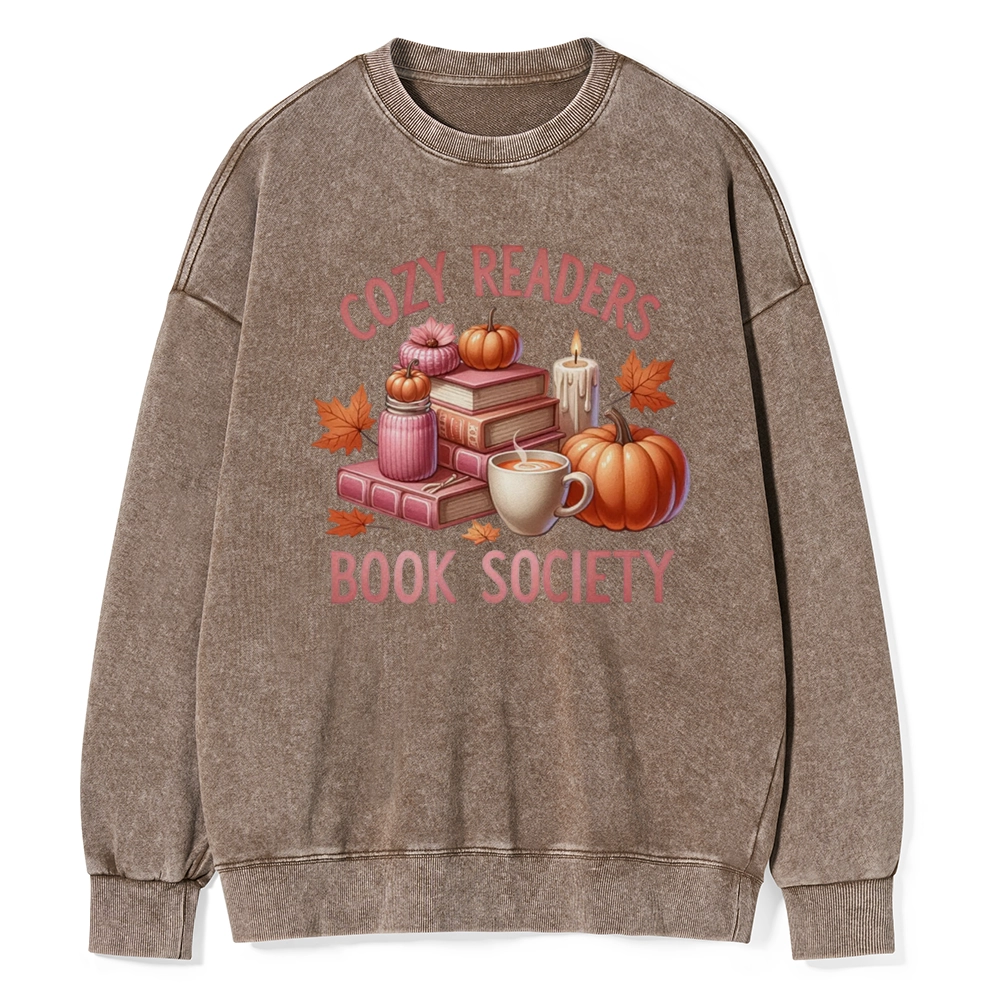 Pagewings  Thanksgiving Cozy Readers Book Society Unisex Washed Sweatshirt