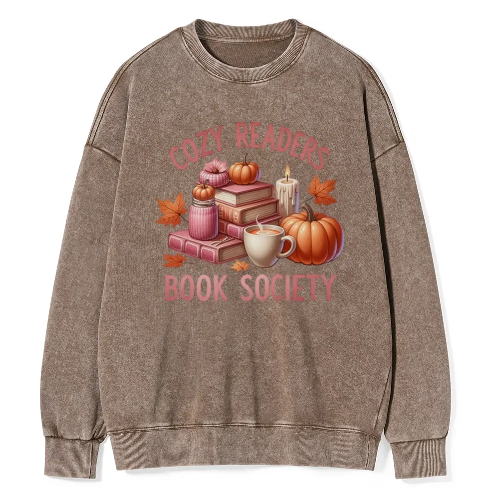 Pagewings  Thanksgiving Cozy Readers Book Society Unisex Washed Sweatshirt