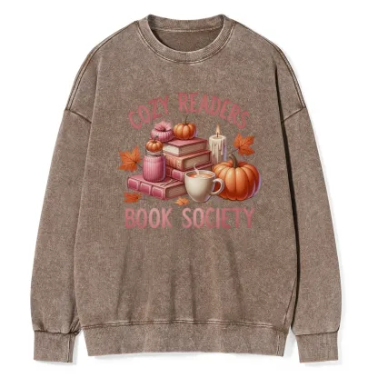 Pagewings  Thanksgiving Cozy Readers Book Society Unisex Washed Sweatshirt