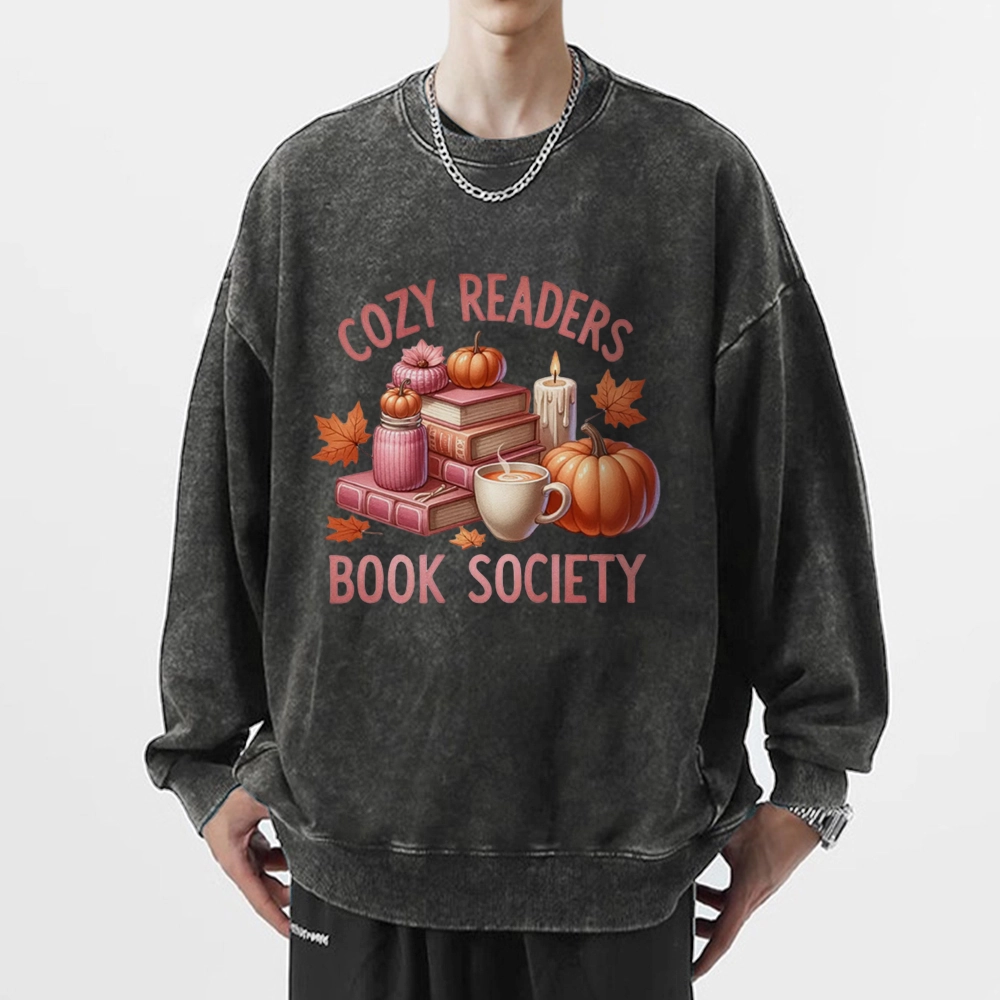 Pagewings  Thanksgiving Cozy Readers Book Society Unisex Washed Sweatshirt