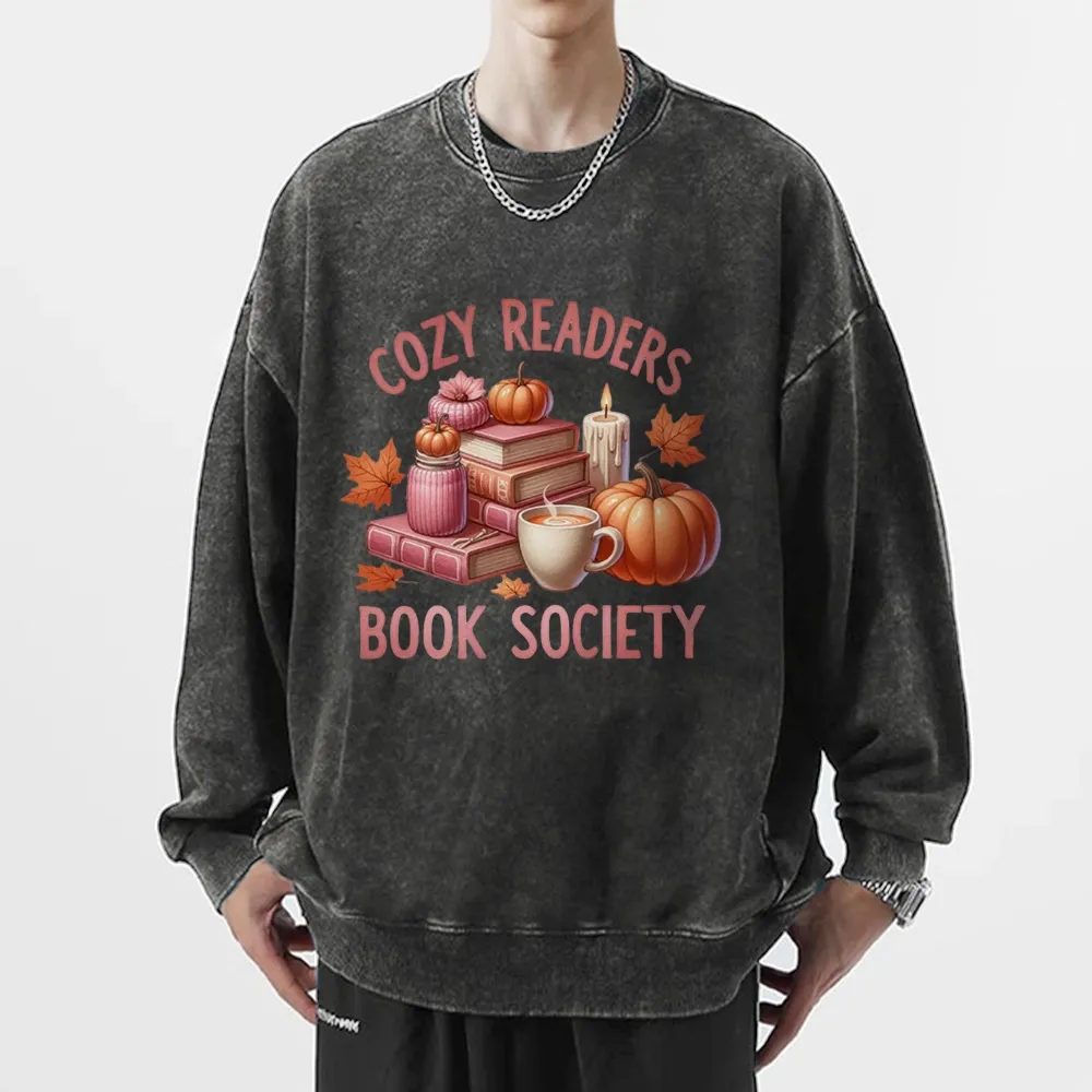 Pagewings  Thanksgiving Cozy Readers Book Society Unisex Washed Sweatshirt