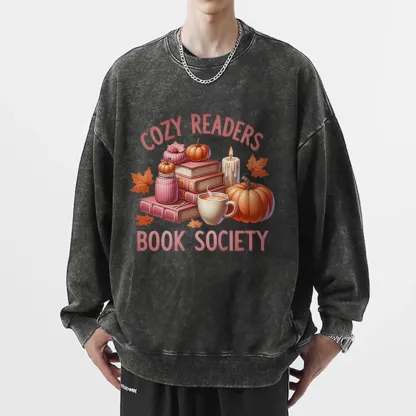 Pagewings  Thanksgiving Cozy Readers Book Society Unisex Washed Sweatshirt