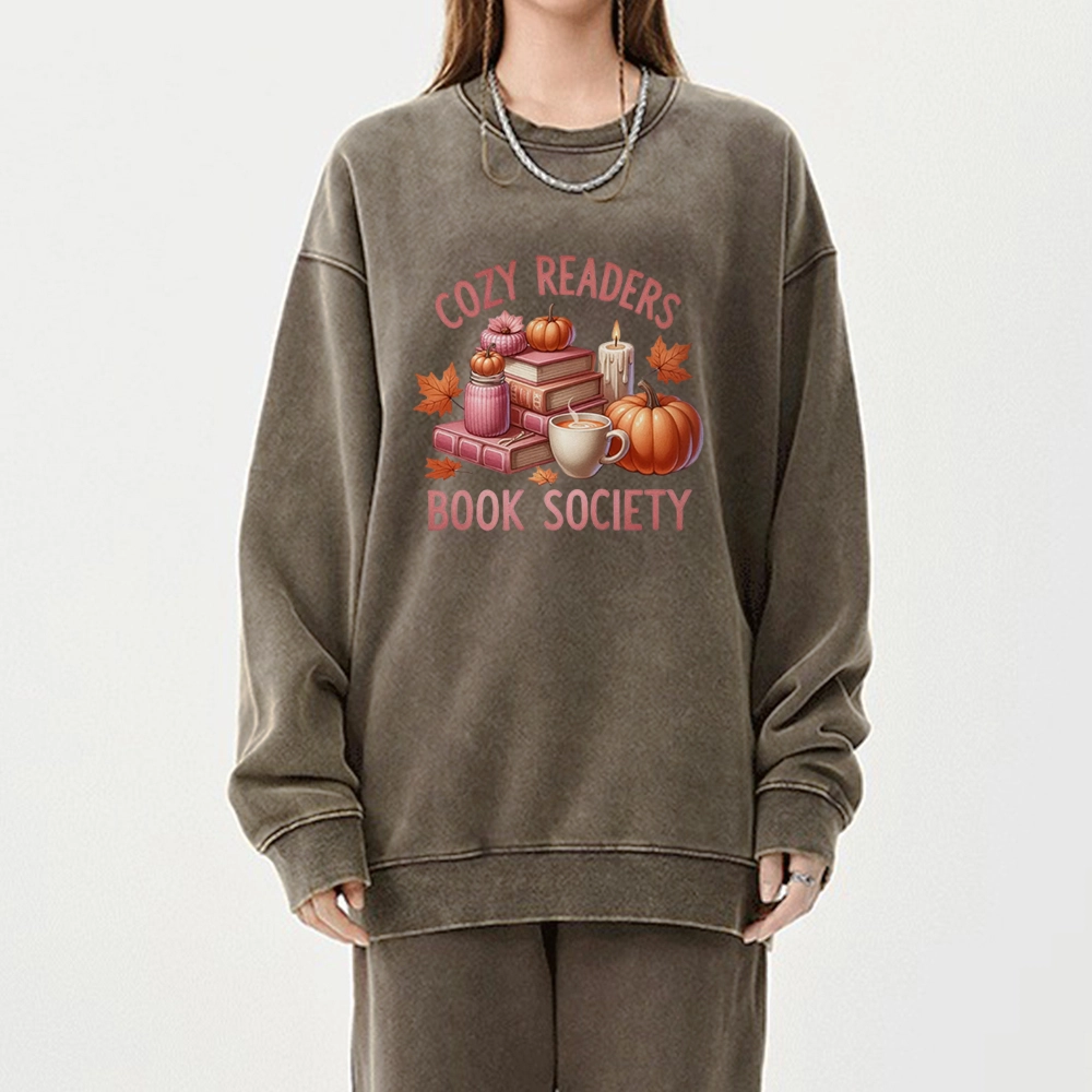 Pagewings  Thanksgiving Cozy Readers Book Society Unisex Washed Sweatshirt