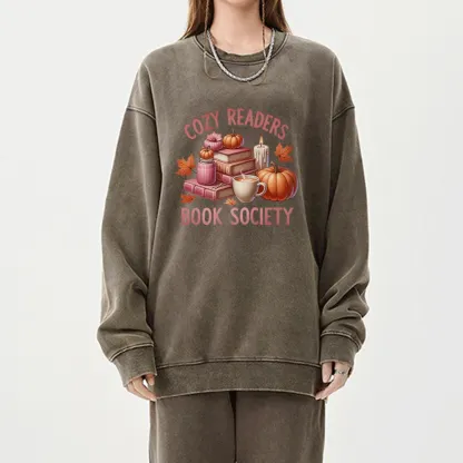 Pagewings  Thanksgiving Cozy Readers Book Society Unisex Washed Sweatshirt