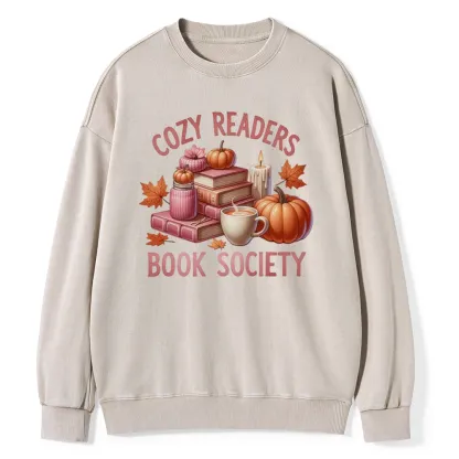 Pagewings  Thanksgiving Cozy Readers Book Society Unisex Washed Sweatshirt
