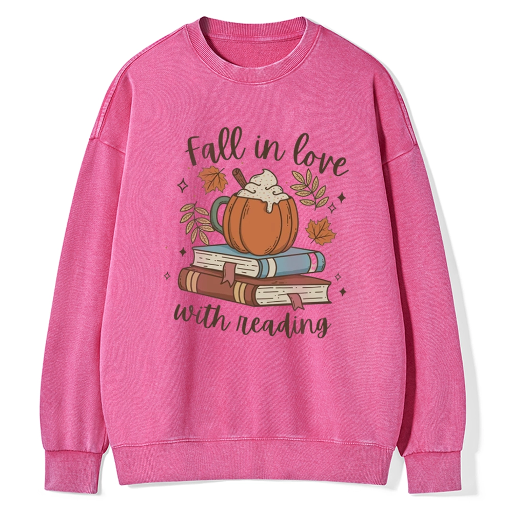 Pagewings   Thanksgiving Fall in Love with Reading Unisex Washed Sweatshirt
