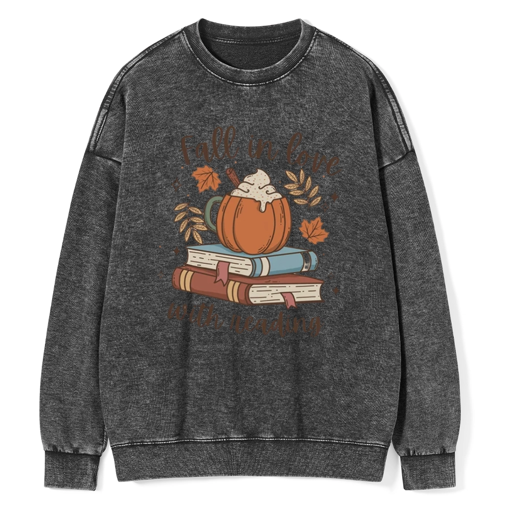 Pagewings   Thanksgiving Fall in Love with Reading Unisex Washed Sweatshirt