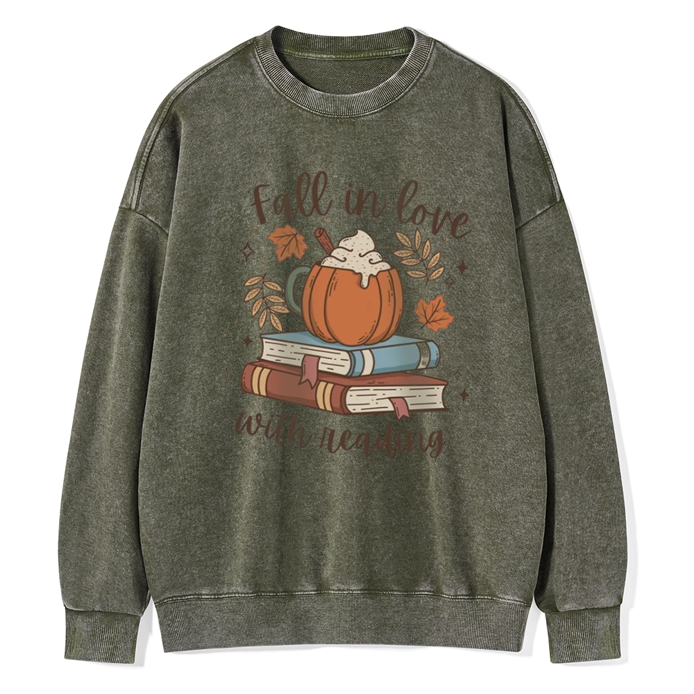 Pagewings   Thanksgiving Fall in Love with Reading Unisex Washed Sweatshirt