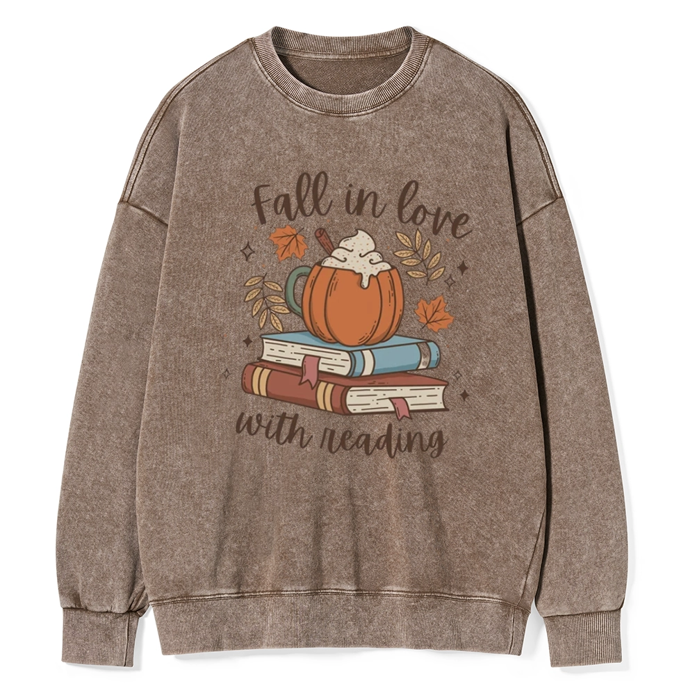 Pagewings   Thanksgiving Fall in Love with Reading Unisex Washed Sweatshirt