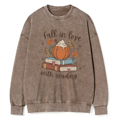 Pagewings   Thanksgiving Fall in Love with Reading Unisex Washed Sweatshirt
