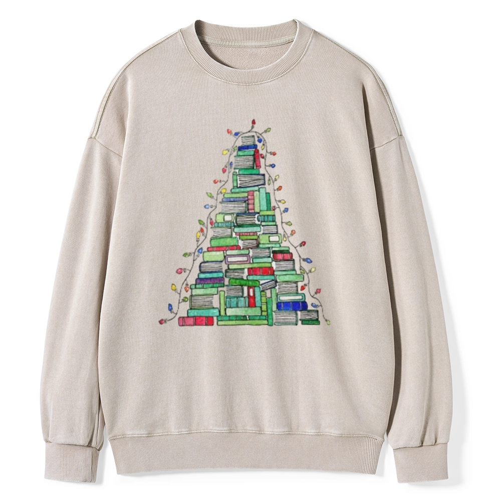 Pagewings Christmas Book Tree Unisex Washed Sweatshirt