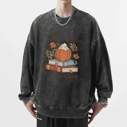 Pagewings   Thanksgiving Fall in Love with Reading Unisex Washed Sweatshirt