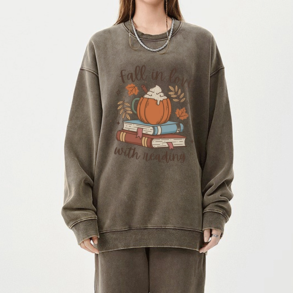 Pagewings   Thanksgiving Fall in Love with Reading Unisex Washed Sweatshirt