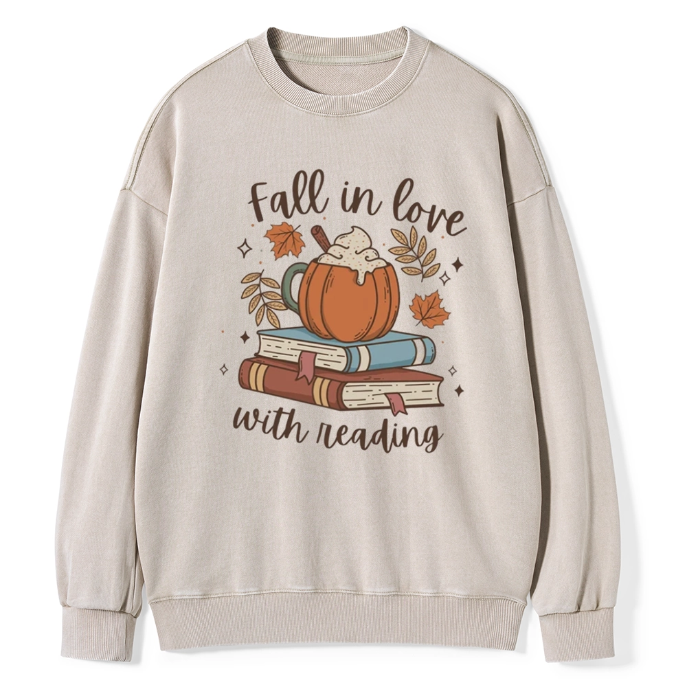 Pagewings   Thanksgiving Fall in Love with Reading Unisex Washed Sweatshirt