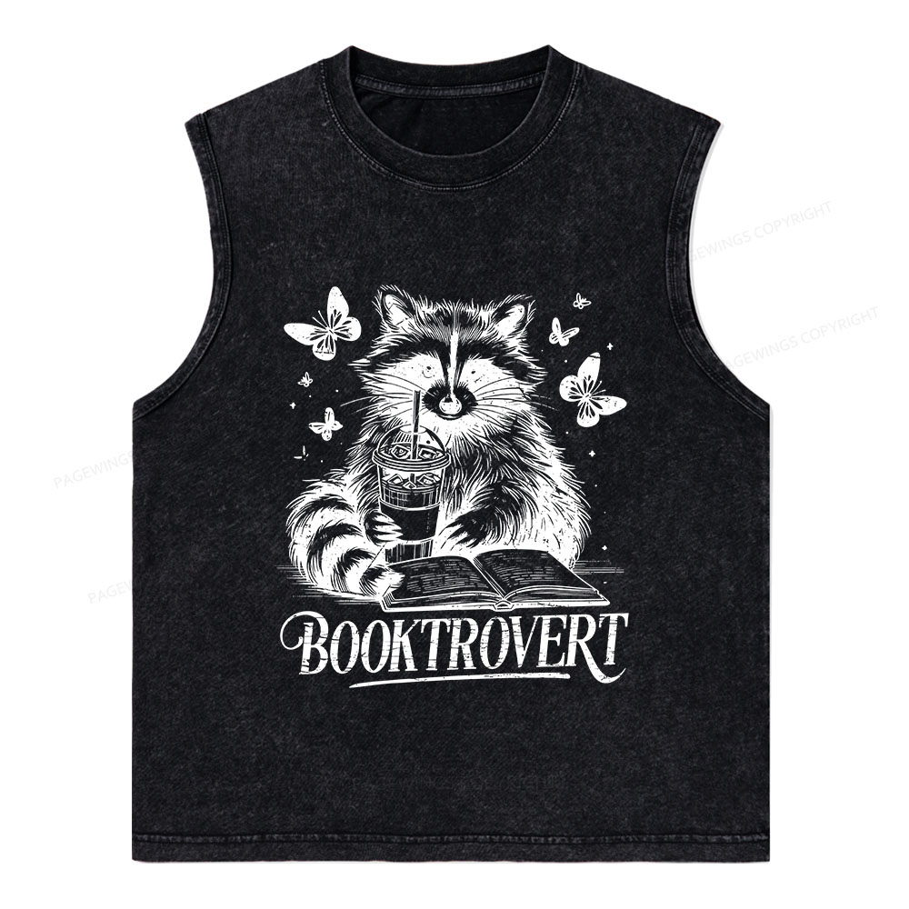 Pagewings Raccoon BookTrovert Unisex Washed Tank Top