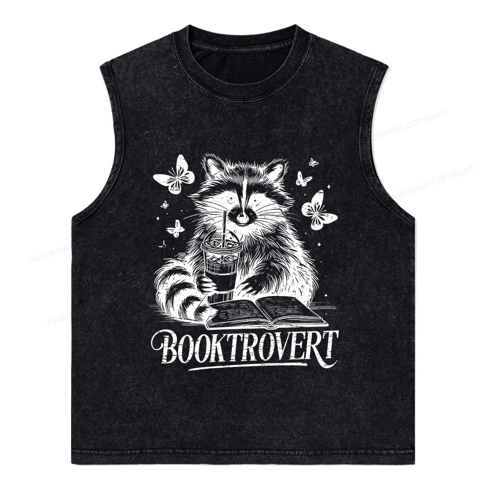 Pagewings Raccoon BookTrovert Unisex Washed Tank Top