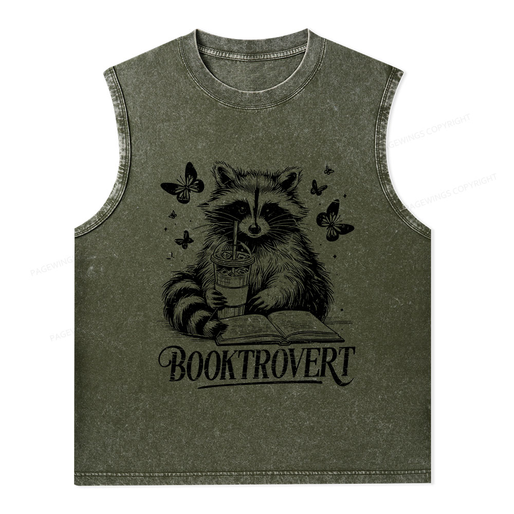 Pagewings Raccoon BookTrovert Unisex Washed Tank Top