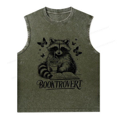 Pagewings Raccoon BookTrovert Unisex Washed Tank Top