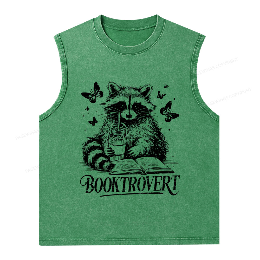 Pagewings Raccoon BookTrovert Unisex Washed Tank Top