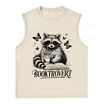 Pagewings Raccoon BookTrovert Unisex Washed Tank Top