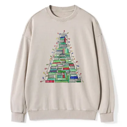 Pagewings Christmas Book Tree Unisex Washed Sweatshirt