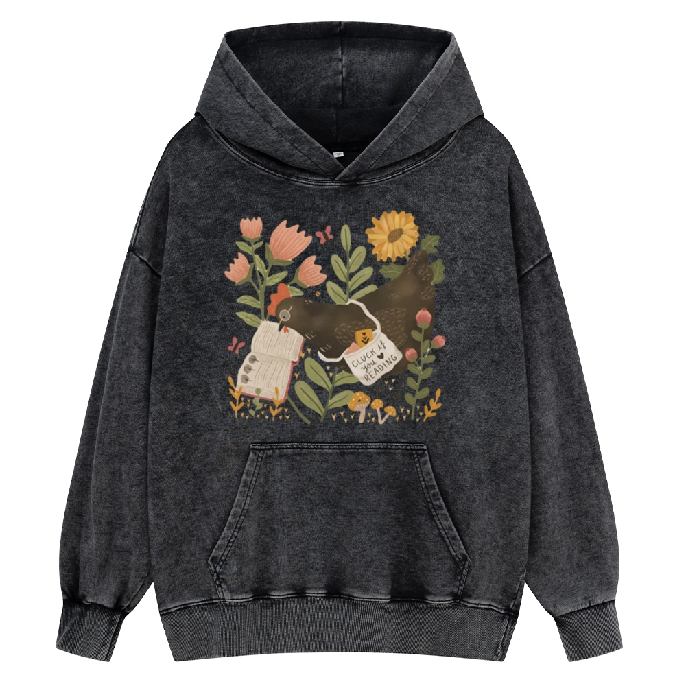 Pagewings Chicken Reading a Book Unisex Washed Hoodie