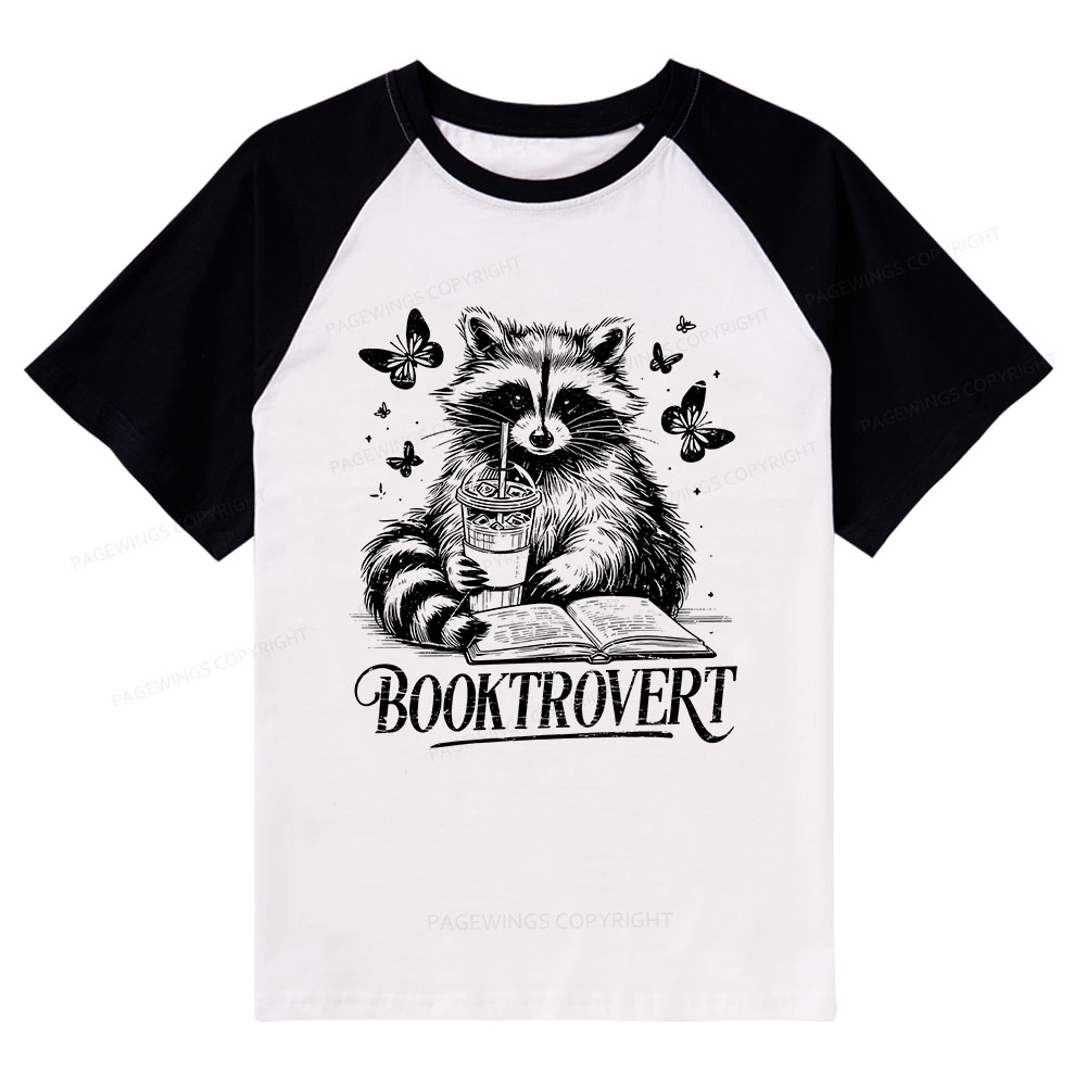 Pagewings Raccoon BookTrovert Raglan T-shirt